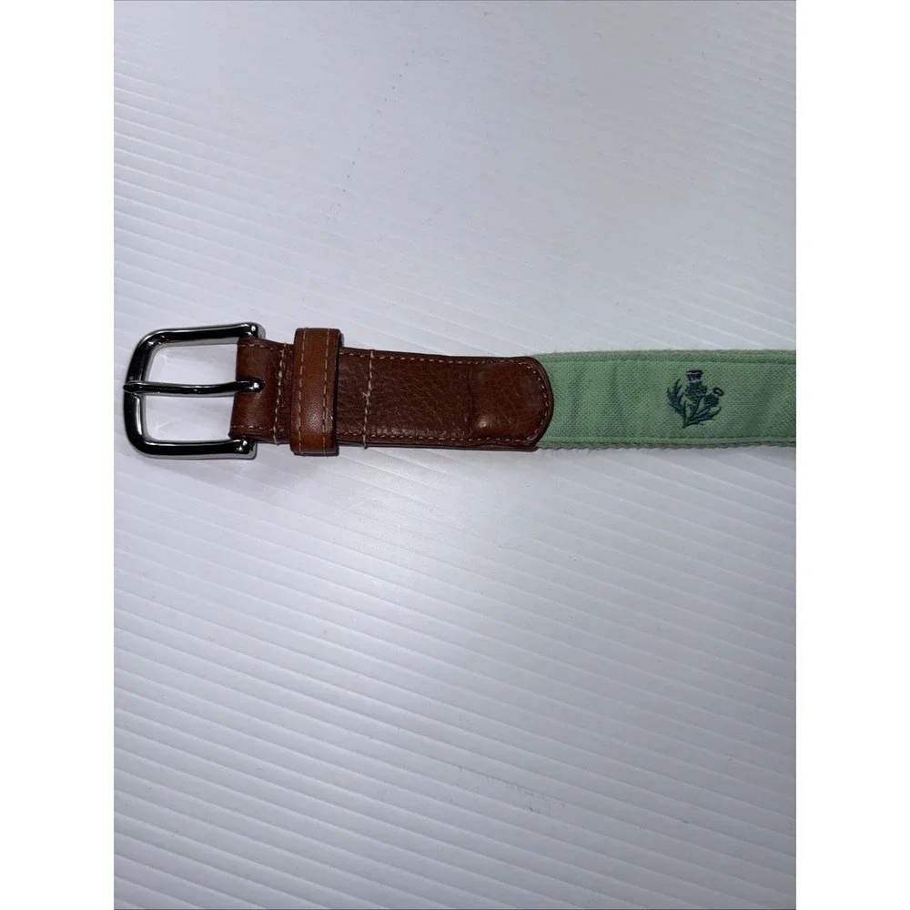 Donald Ross Green Brown Leather Canvas  Belt 34